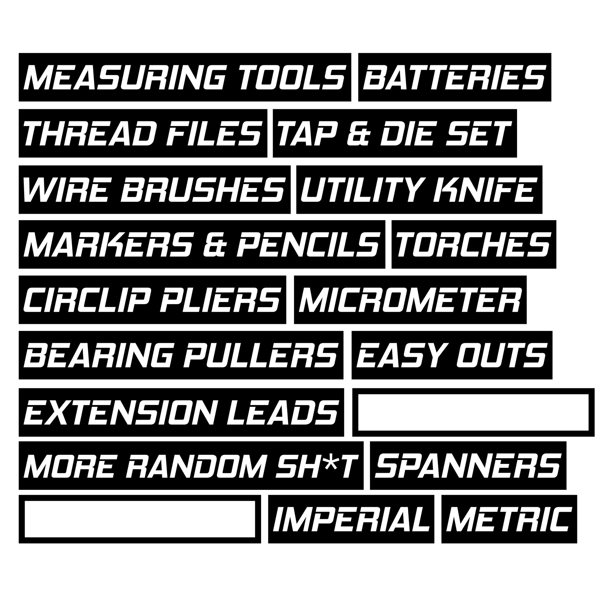 Mechanic Set - Magnetic Toolbox Labels